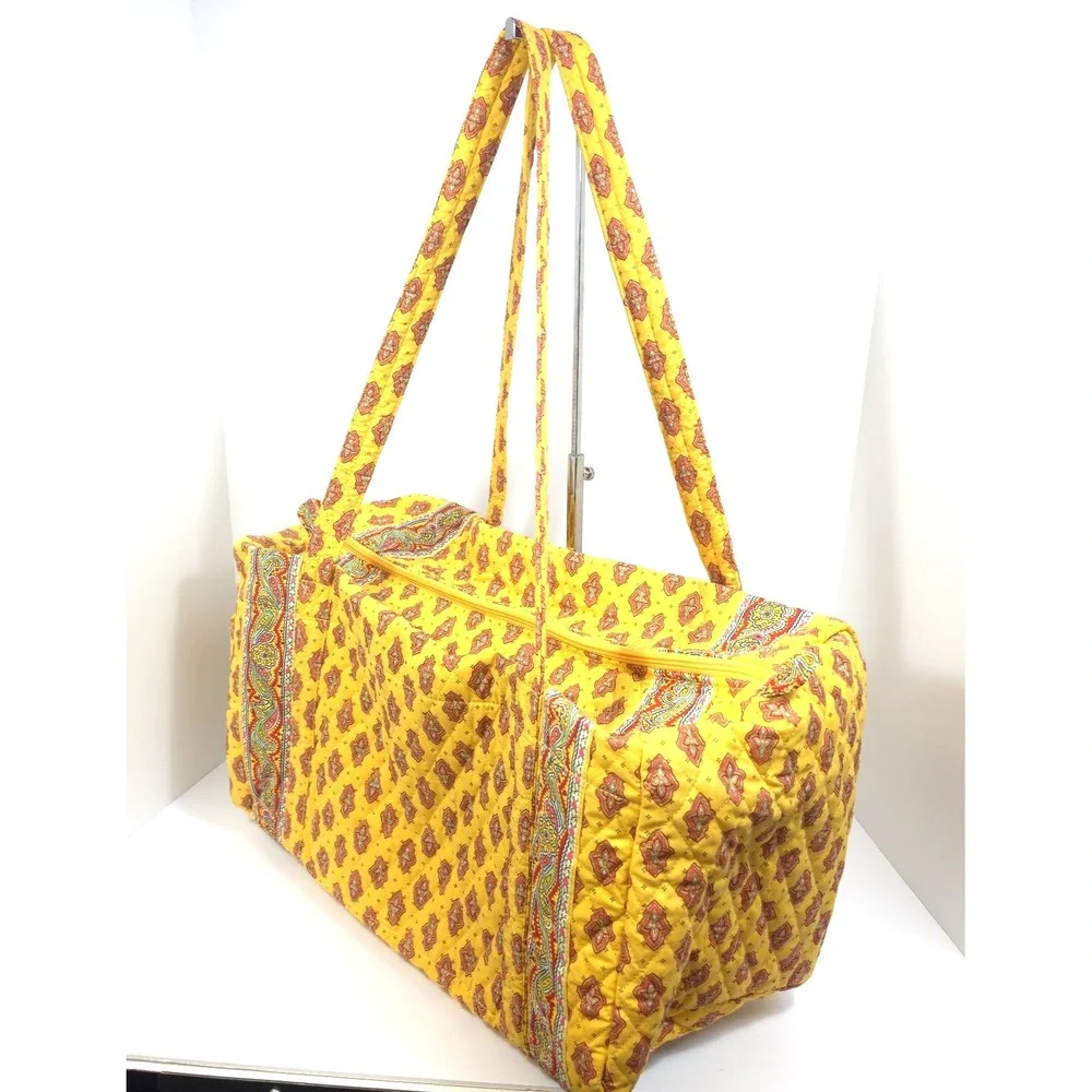 Vintage Americana by Sharif Quilted Duffel Bag Yellow Paisley Cottagecore Travel